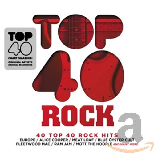 Red “Top 40 Rock” CD cover with artist names listed below.
