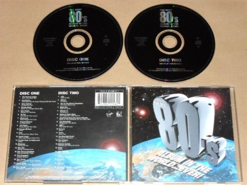 Two 80's music CDs and open jewel case with tracklist and cover art.