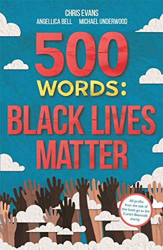 Book cover: "500 Words: Black Lives Matter" with raised hands illustration.