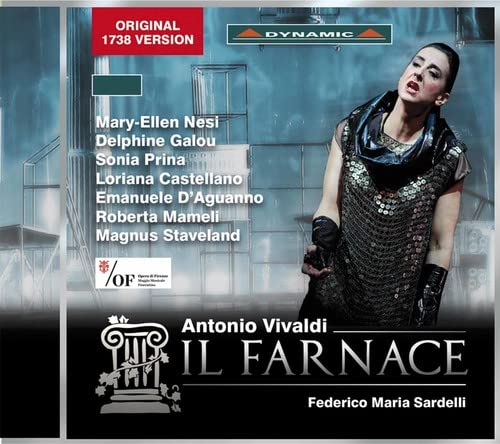 CD cover for Vivaldi’s *Il Farnace* opera, featuring a dramatic soprano portrait.