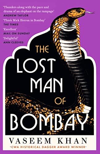 Book cover: "The Lost Man of Bombay" with a cobra illustration.