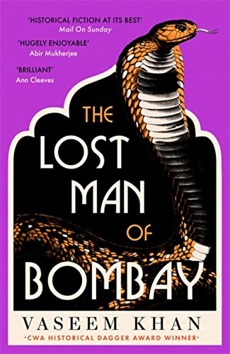 Book cover: purple background, cobra, and title "The Lost Man of Bombay.