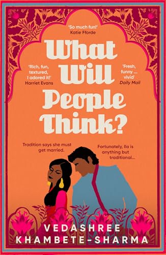 Book cover with illustrated couple and ornate orange and red design.