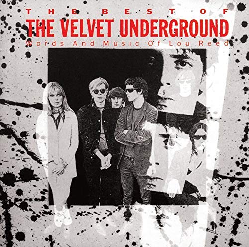 Black and white album cover featuring The Velvet Underground with red text overlay.