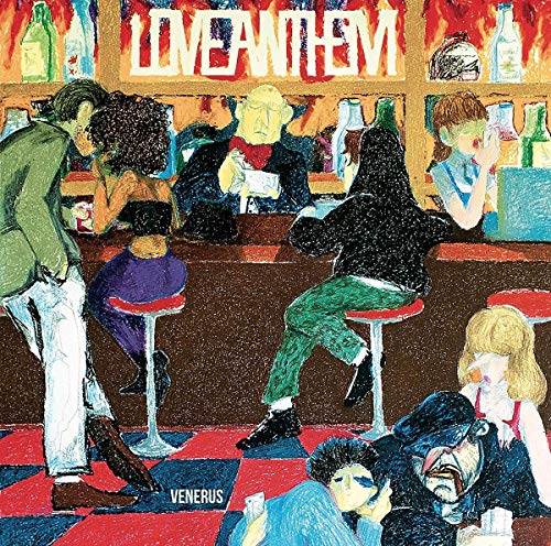 Painted vinyl record cover depicting people at a crowded, dimly lit bar.