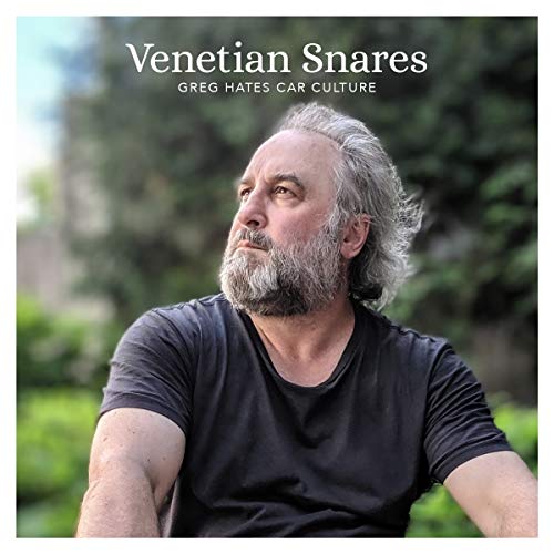 Album cover for Venetian Snares’ “Greg Hates Car Culture” featuring a man’s portrait.