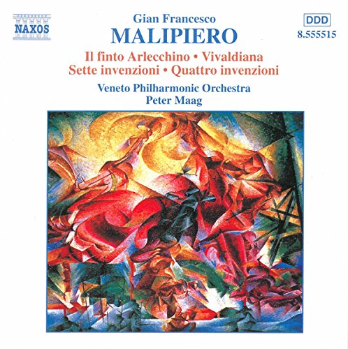CD cover for Malipiero’s “Il finto Arlecchino” with abstract, colorful figures.