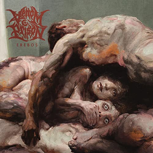 Dark, painted image of entangled, distressed figures with pale skin.