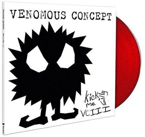 Vinyl record with black spiky figure and red disc visible.