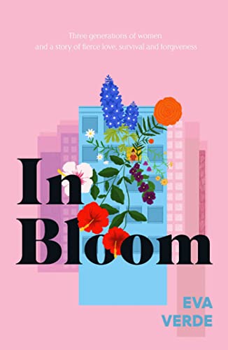 Book cover: “In Bloom” with floral arrangement against a building backdrop.