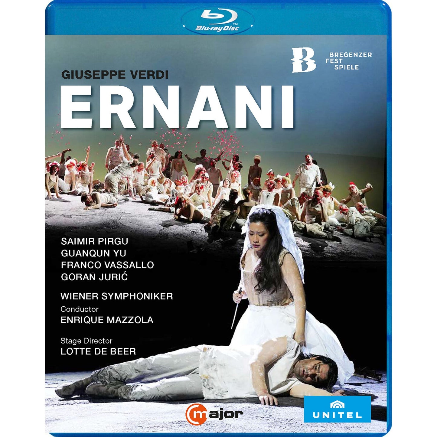 Blu-ray cover for Verdi’s Ernani opera, featuring performers in costume.