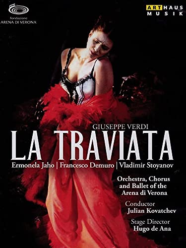 DVD cover for Verdi’s “La Traviata” featuring Ermonela Jaho in costume.