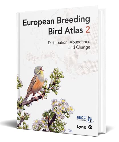 Book cover: “European Breeding Bird Atlas 2” with a bird on a branch.