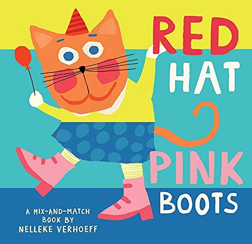 Orange cat with red hat and pink boots, holding a balloon.