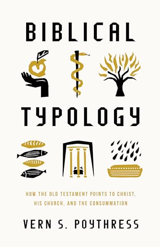 Book cover with black and gold illustrations, title “Biblical Typology” and author name.