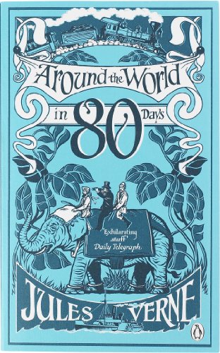 Book cover featuring a steam train, an elephant carrying three men, and a ship.