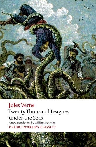 Book cover showing men fighting a giant squid, with title and author text below.