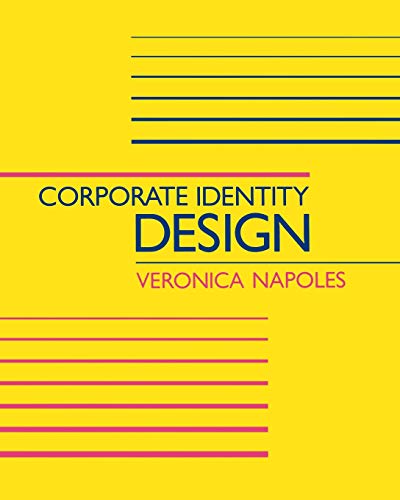 Yellow book cover with blue and pink lines, title "Corporate Identity Design".