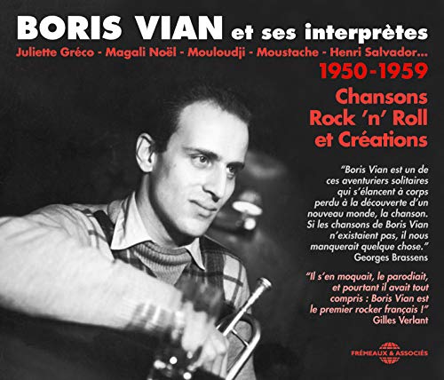 CD cover featuring Boris Vian playing trumpet, red text, and quotes.