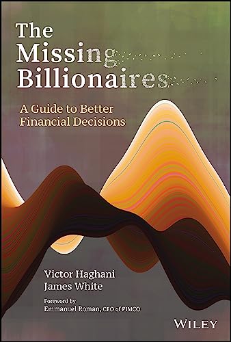 Book cover: "The Missing Billionaires," with abstract orange and brown waves.
