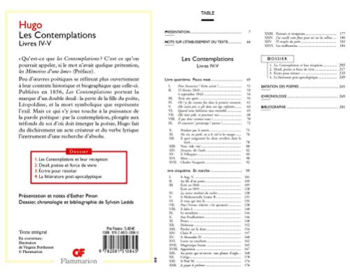 Book cover: "Les Contemplations" by Victor Hugo, with French text and table of contents.