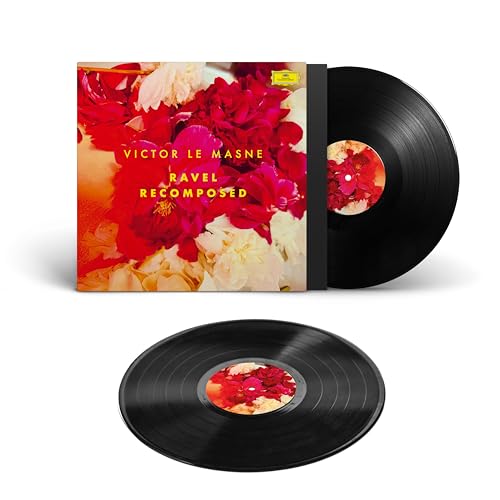 Vinyl record and cover for "Victor Le Masne - Ravel Recomposed," floral design.