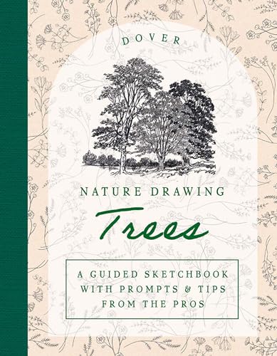 Book cover featuring sketched trees and floral background, titled "Nature Drawing: Trees".