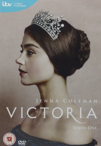 Profile of a woman in a crown on "Victoria" DVD cover.