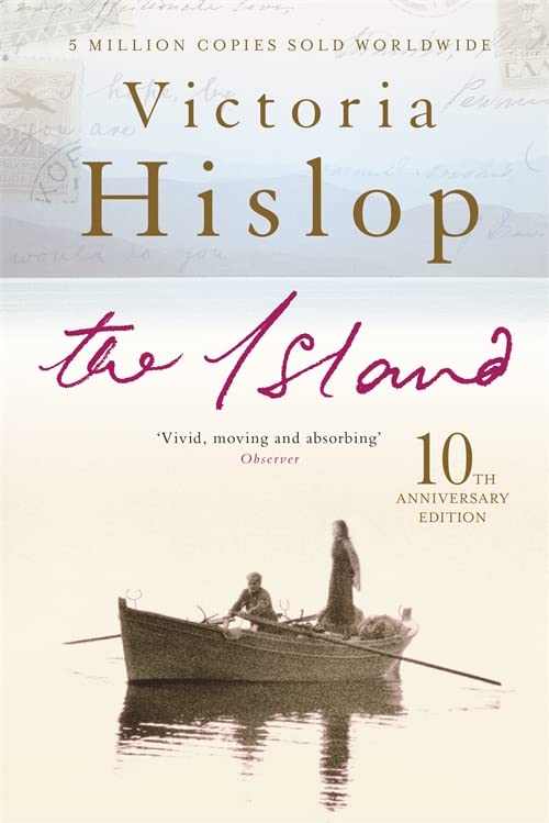 Book cover: boat with two figures on calm water, pale background.
