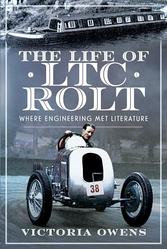 Book cover featuring LTC Rolt, a vintage car, and a canal boat.
