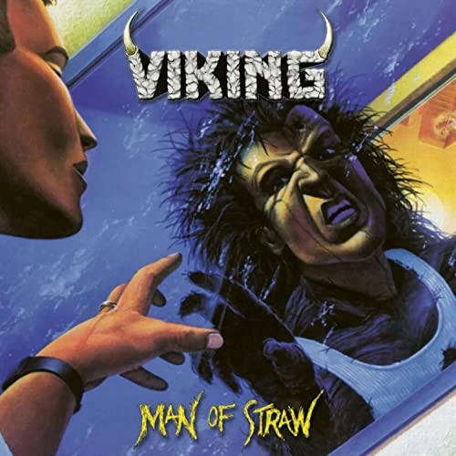 Album cover for Viking’s “Man Of Straw” featuring painted face and hands.