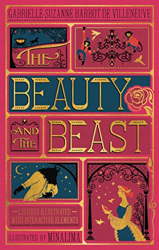 Pink book cover for “Beauty and the Beast” with ornate illustrations.