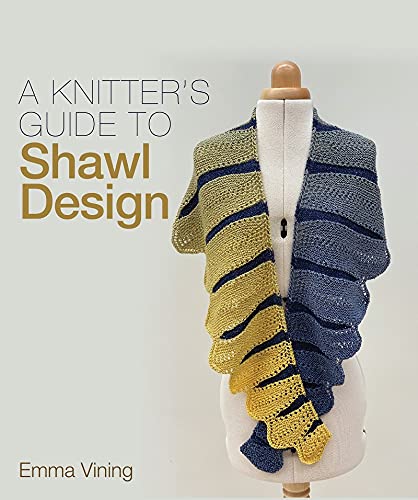 Book cover featuring a blue and yellow knitted shawl on a mannequin.
