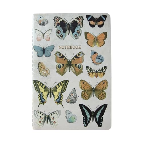 A5 notebook with a cover depicting a collection of illustrated butterflies.