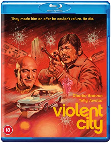 Violent City" Blu-ray cover with men with guns, a car, and shattered glass.