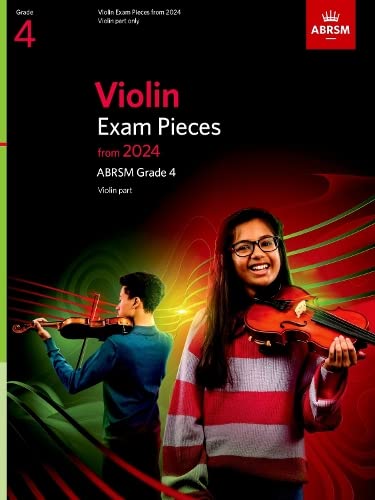 Cover of ABRSM Grade 4 Violin Exam Pieces 2024 book featuring two violinists.