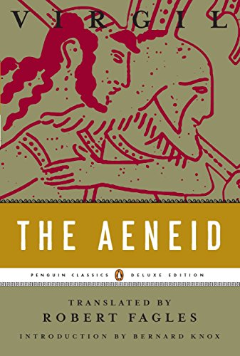Cover of "The Aeneid" Penguin Classics Deluxe Edition, featuring red illustration.
