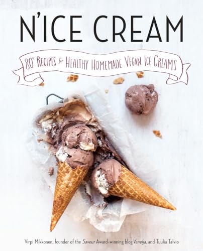 Cookbook cover featuring vegan ice cream cones and a scoop on parchment paper.