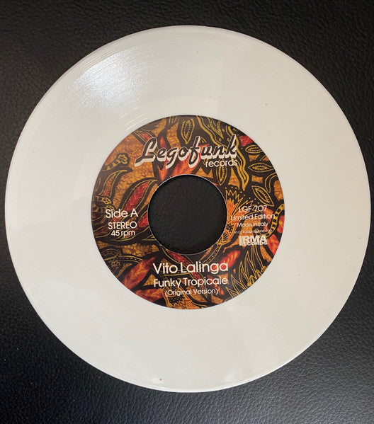 White vinyl record label with orange and brown floral design, “Vito Lalinga”.