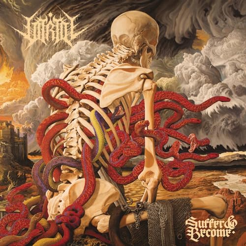 Album cover: skeleton entwined with snakes against a stormy, fiery landscape.