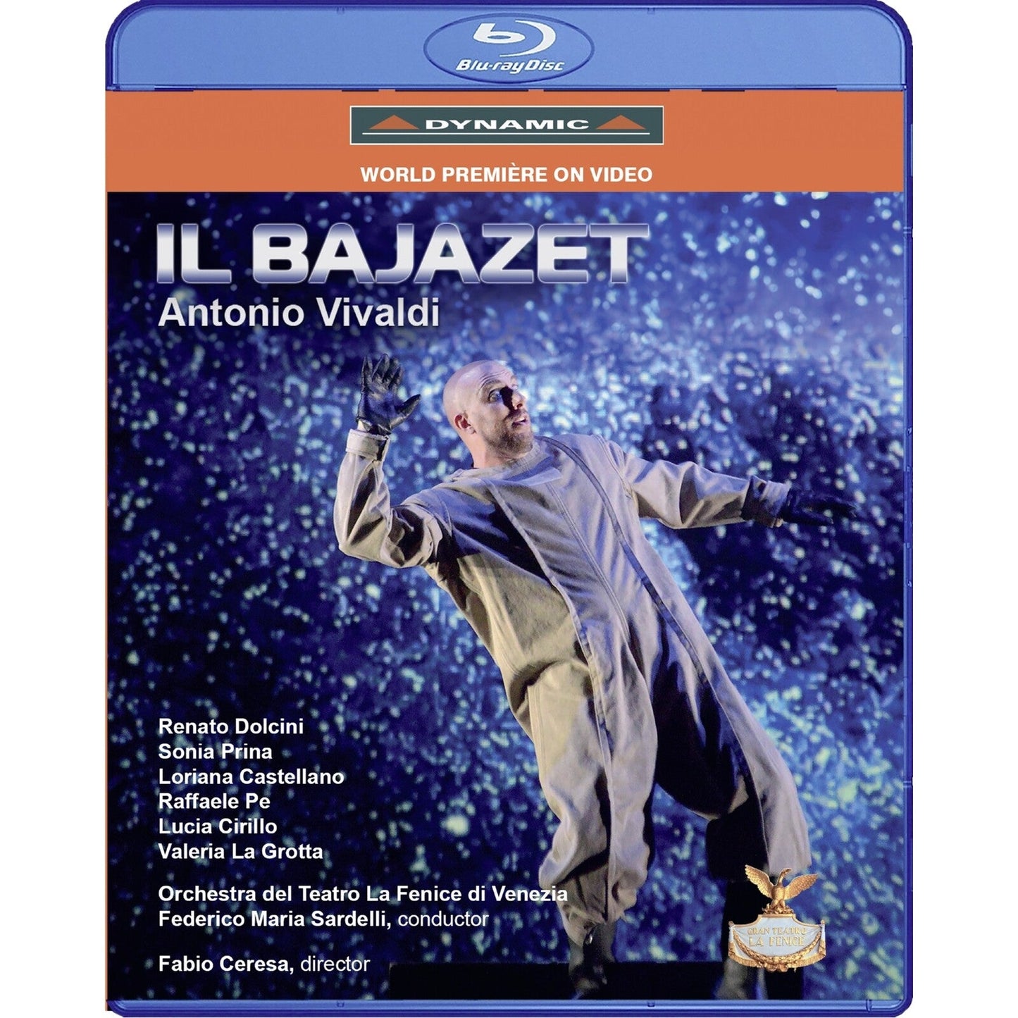 Blu-ray case for Vivaldi’s *Il Bajazet* opera, featuring a performer in costume.