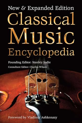 Book cover: "Classical Music Encyclopedia" with violin bridge detail.