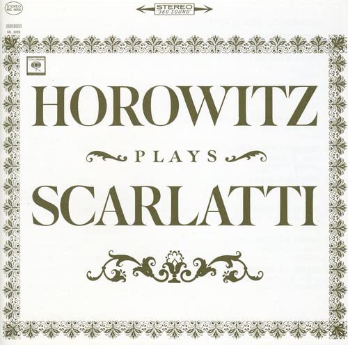 Album cover for Vladimir Horowitz playing Scarlatti, ornate green border.