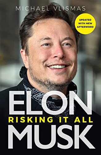 Book cover featuring a portrait of Elon Musk with bold white text.