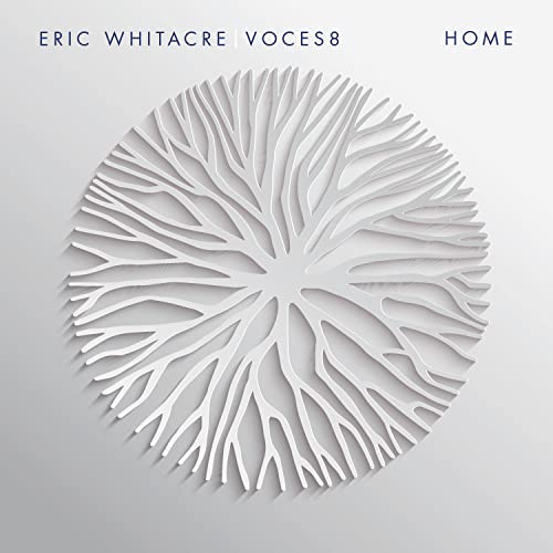 CD cover for "Home" by Eric Whitacre and VOCES8, with white tree design.