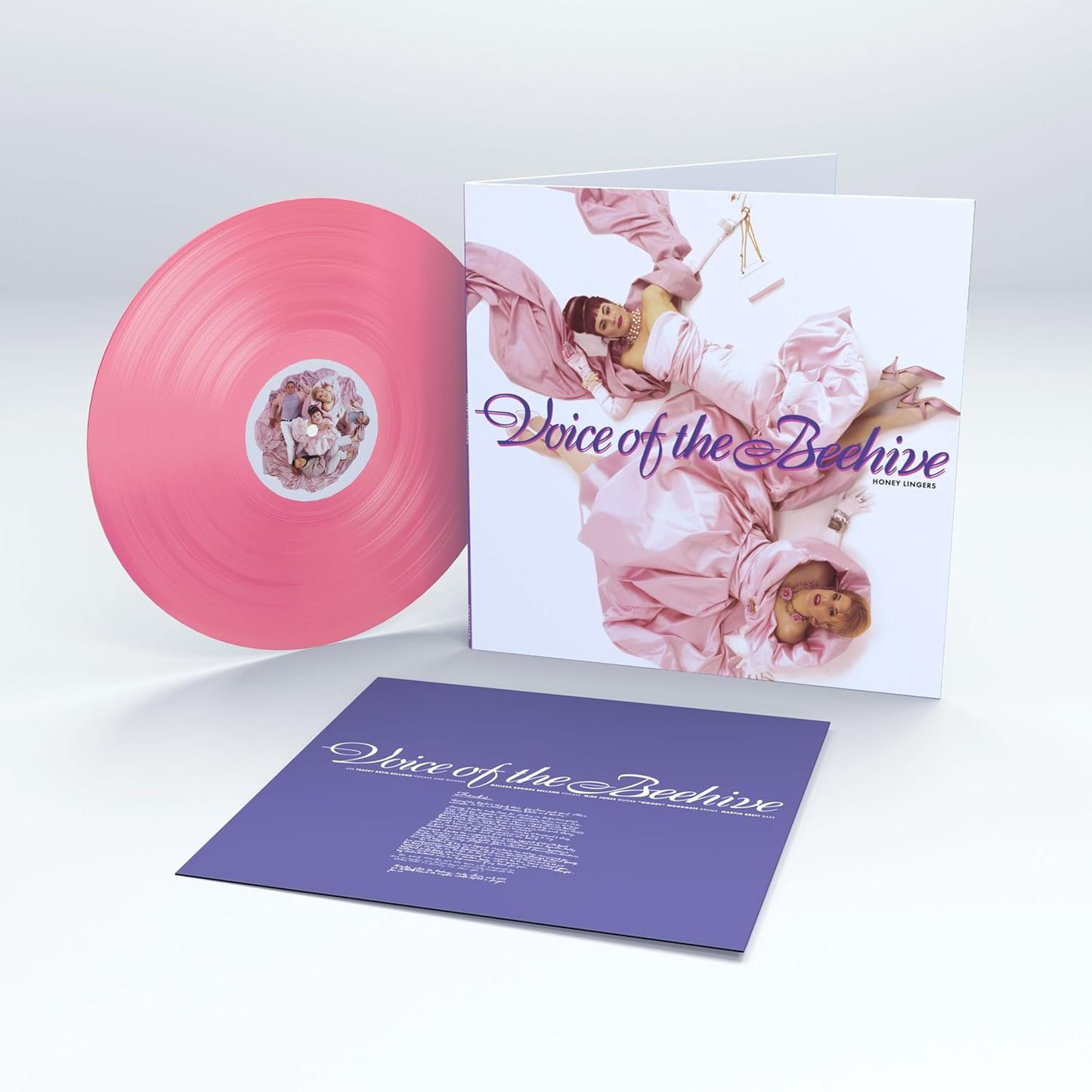 Pink vinyl record and album cover for Voice of the Beehive.