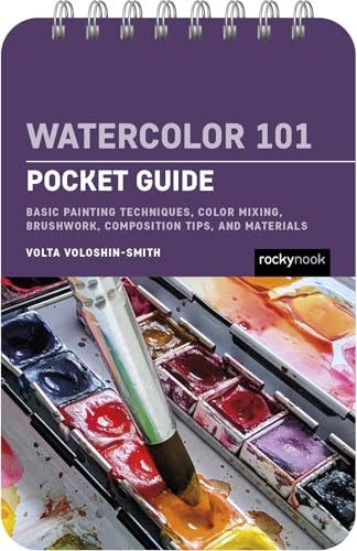 Watercolor 101 pocket guide cover with paint pans and brush.