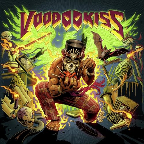 Voodoo Kiss album cover featuring a skeleton in a top hat with occult imagery.