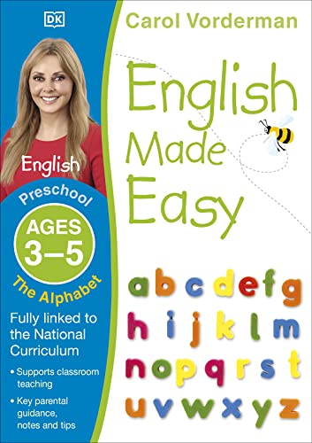 Preschool alphabet workbook cover with colorful letters and a woman’s face.