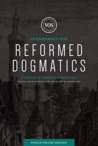 Book cover: "Reformed Dogmatics" with a church illustration and text.